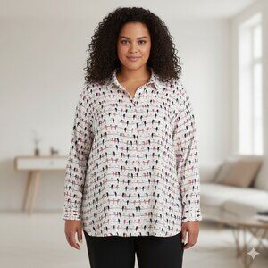 Jane + Delancey Super Soft Whimsical Bird On A Wire Button Up Shirt Womens Sz 3X